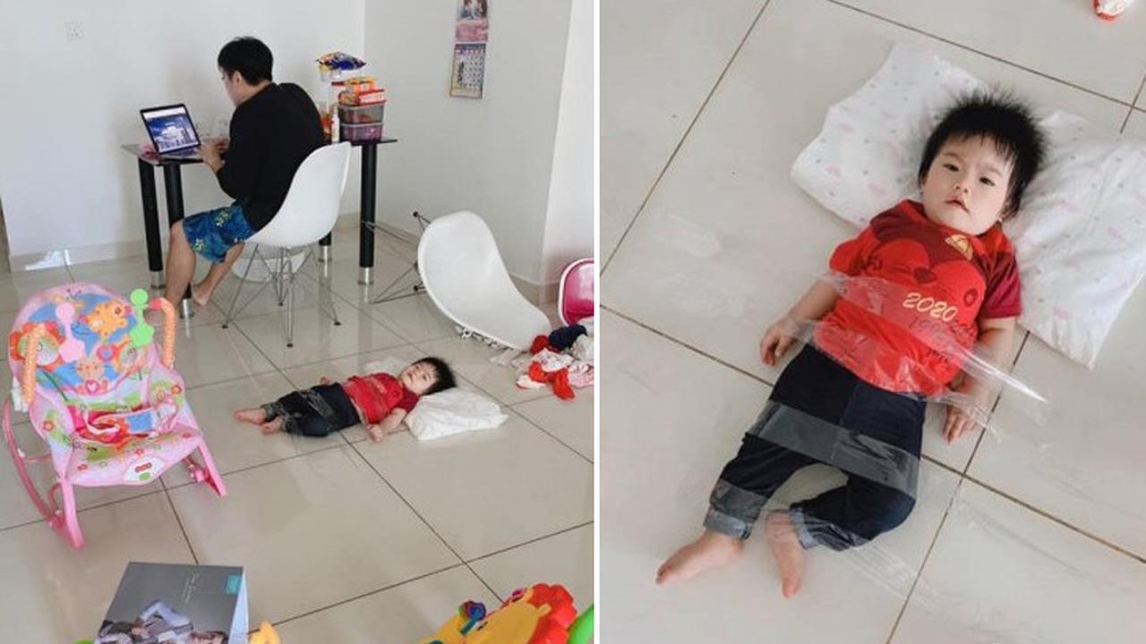 Kesal Diganggu Saat Kerja dari Rumah, Pria Ini Selotip Anaknya di Lantai