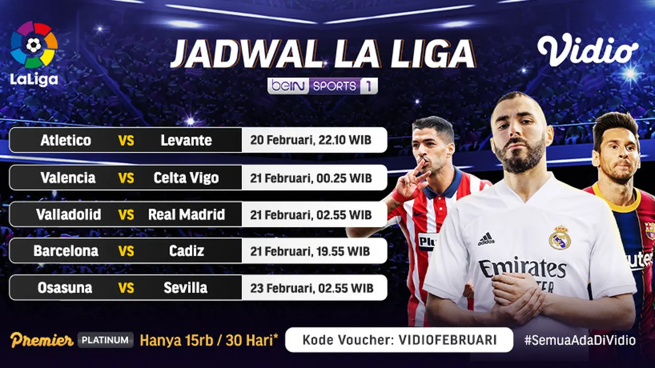 Jadwal La Liga Spanyol pekan ke-24 di Vidio