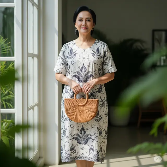 Dress Batik Longgar Loose Fit Usia 50 Feminin Nyaman
