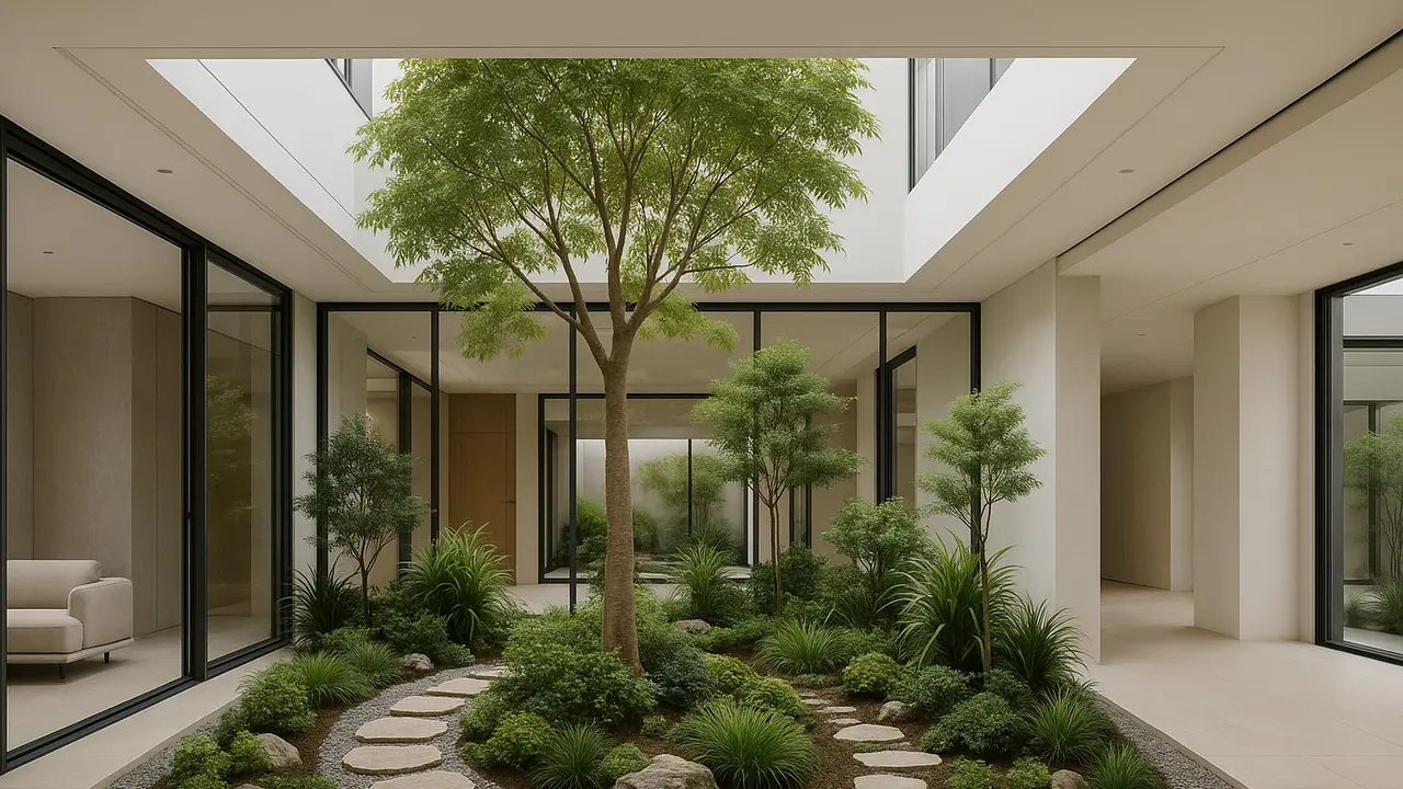 Model Rumah Minimalis Mewah Dengan Inner Garden/Ilustrasi Gambar AI