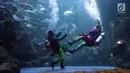 Atraksi pertarungan dalam air bertajuk The Battle of Yin Yang di Aquarium Utama Seaworld Ancol, Jakarta, Senin (12/2). Atraksi akan berlangsung setiap pukul 13.45 WIB. (Liputan6.com/Arya Manggala)