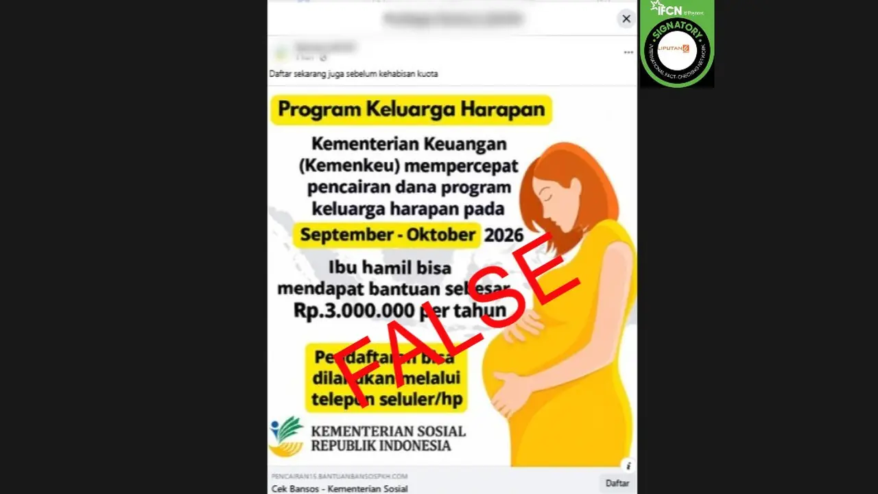 Cek Fakta Liputan6.com mendapati klaim link atau tautan pendaftaran Program Keluarga Harapan (PKH) untuk ibu hamil 2026.