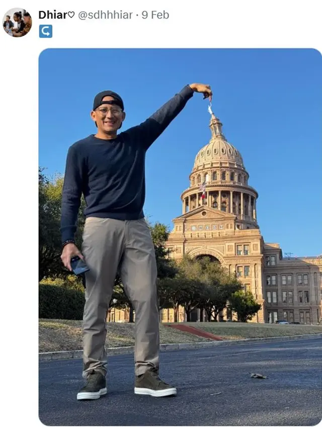6 Potret Sandiaga Uno Minta Fotonya di Texas Capitol Diedit Netizen, Hasilnya Kocak