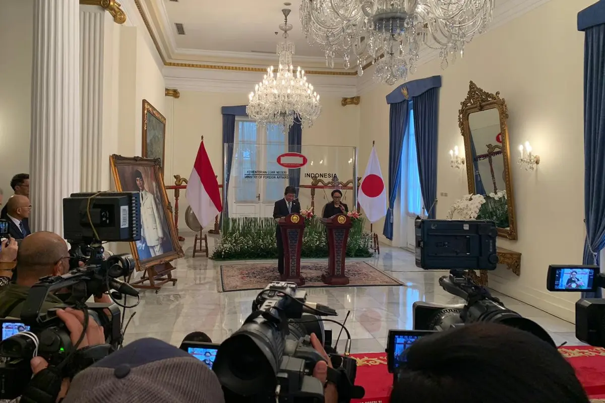 Pertemuan bilateral antara Menlu RI Retno Marsudi dengan Menlu Jepang Toshimitsu Motegi di Gedung Pancasila, 10 Januari 2020.