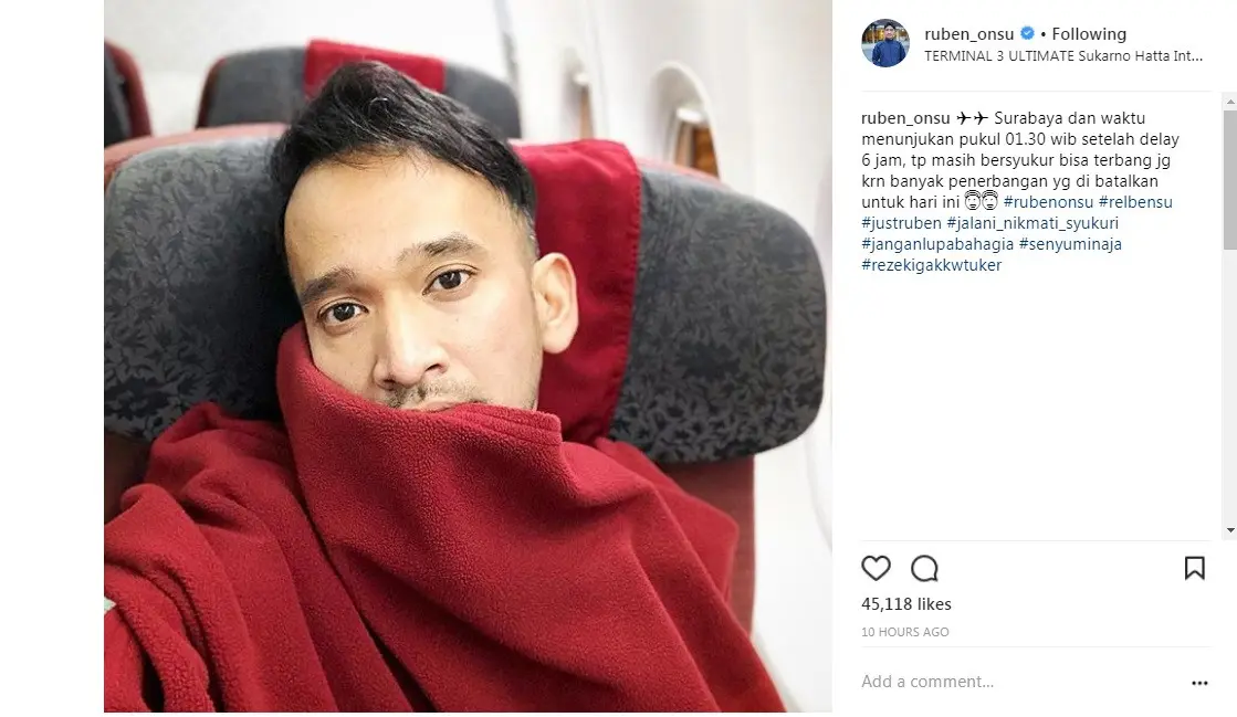 Ruben Onsu alami delay penerbangan 6 jam (Foto: Instagram)