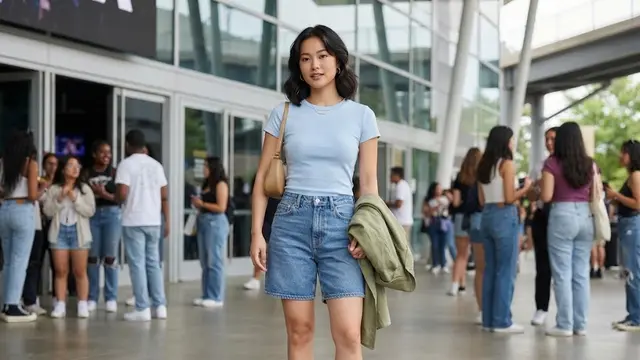 Baby Tee dan Celana Denim Pendek