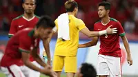 Ekspresi pemain Indonesia U-23 setelah kalah 0-5 dari Thailand U-23. (Bola.com/Arief Bagus)