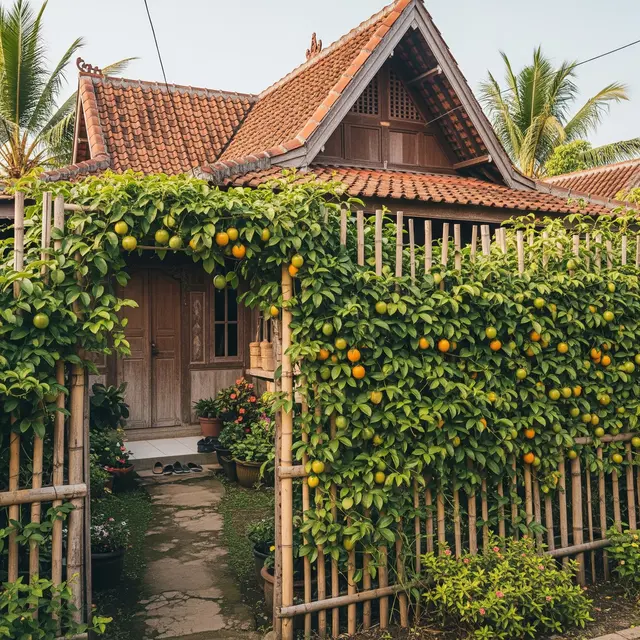 Desain Kebun Rambat di Pagar Bambu