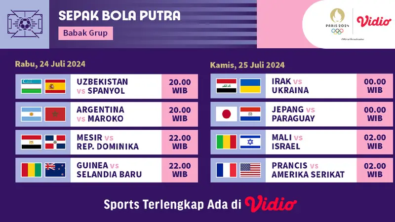 Jadwal Sepak Bola Putra Olimpiade Paris 2024