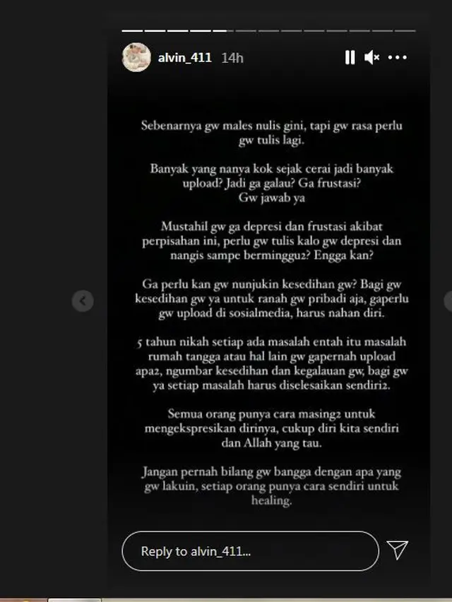 Alvin Faiz Ungkapkan isi hatinya usai digugat cerai Larissa Chou