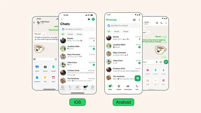 <p>Perubahan tampilan aplikasi WhatsApp di platform Android dan iOS. (Dok: WhatsApp)</p>