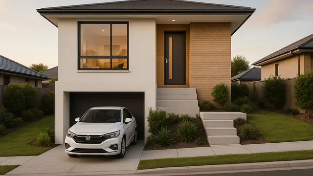 Model Rumah Dengan Garasi Mobil di Perumahan/Ilustrasi gambar oleh AI