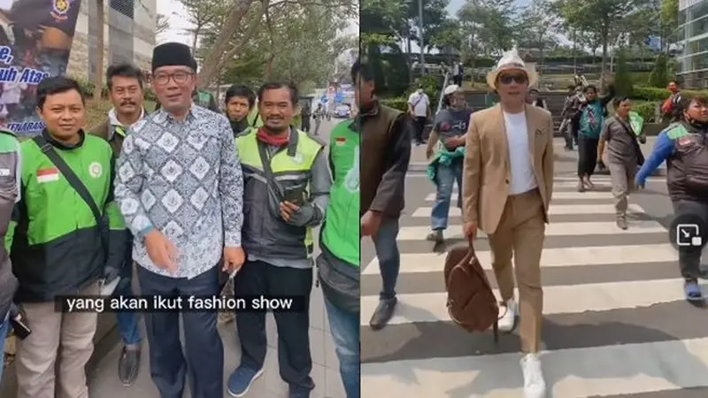 6 Potret Ridwan Kamil Ikut Catwalk di Citayam Fashion Week, Dikawal Para Ojol