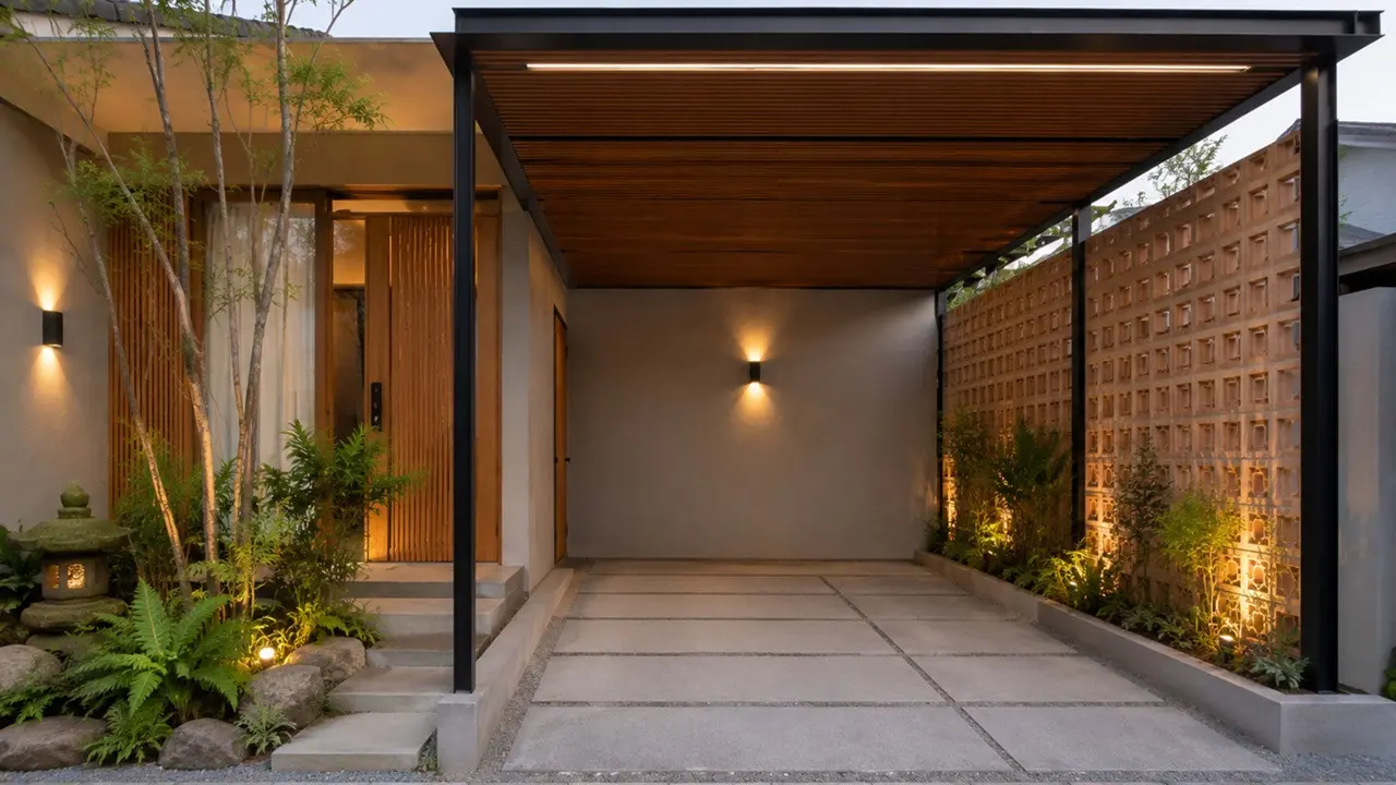 Model Carport Bergaya Japandi Modern