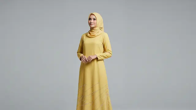 Gamis Polos Potongan Lurus dengan Payet Geometris