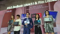 Peluncuran ZenBook UM431 dan ZenBook Flip UM462 oleh Country Product Manager Lead Asus Indonesia Frank Wang bersama KOL Asus Fiersa Besari dan Michelle Ziudith. (Liputan6.com/ Agustin Setyo W).