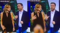 Seorang presenter tv wanita tak sengaja memperlihatkan celana dalamnya saat siaran tengah berlangsung. 