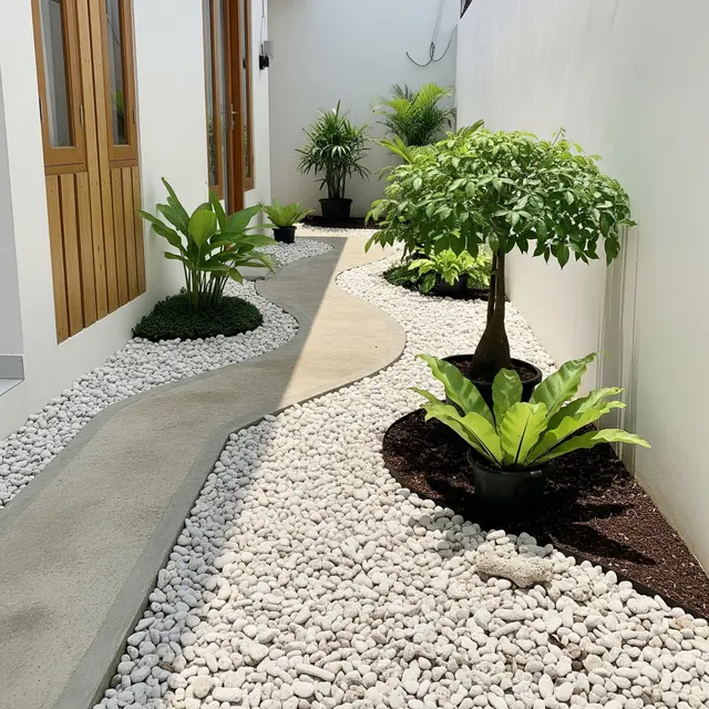6 Taman Kering dengan Batu Koral Putih, Halaman Rumah Minimalis