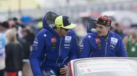 Dua pembalap Movistar Yamaha, Valentino Rossi (kiri) dan Maverick Vinales (kanan) belum bisa melaju konsisten di MotoGP 2018. (GETTY IMAGES / GETTY IMAGES NORTH AMERICA / AFP)