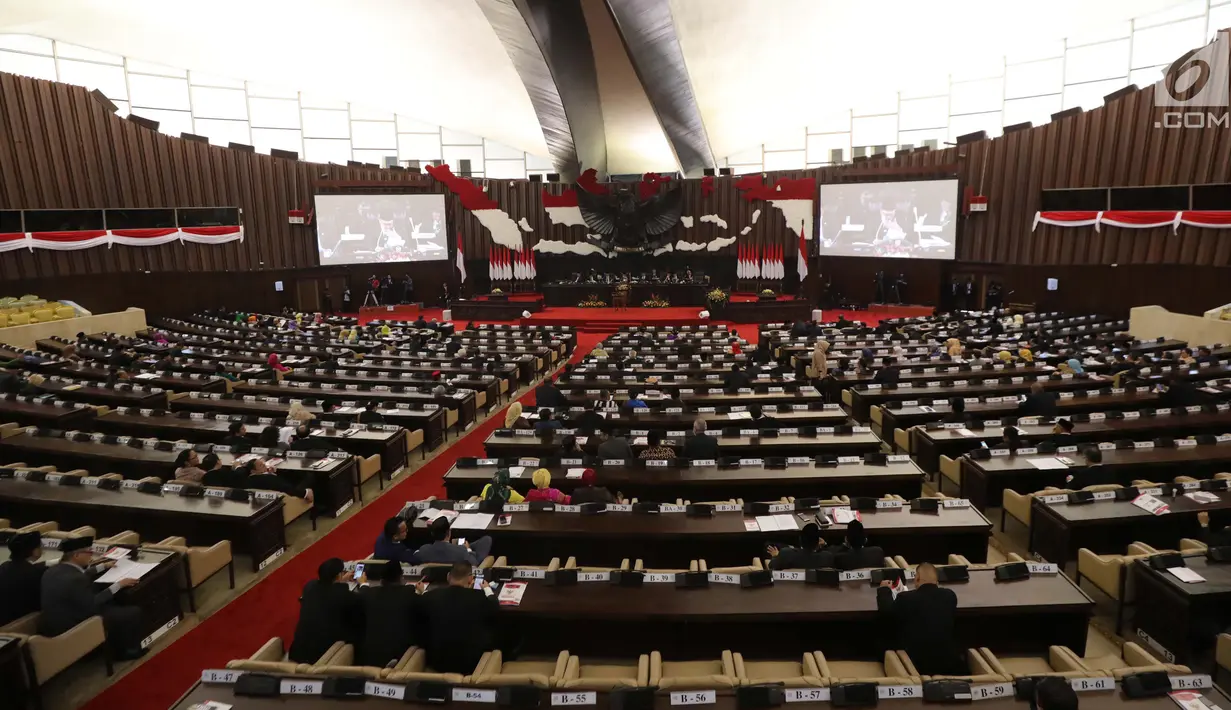 Suasana Sidang Paripurna MPR Akhir Masa Jabatan Periode 2014-2019 di Gedung Nusantara, Kompleks MPR DPR RI Senayan, Jakarta, Jumat (29/7/2019). Sidang paripurna MPR ini dipimpin Ketua MPR Zulkifli Hasan didampingi para wakil ketua. (Liputan6.com/HO/Sopi)