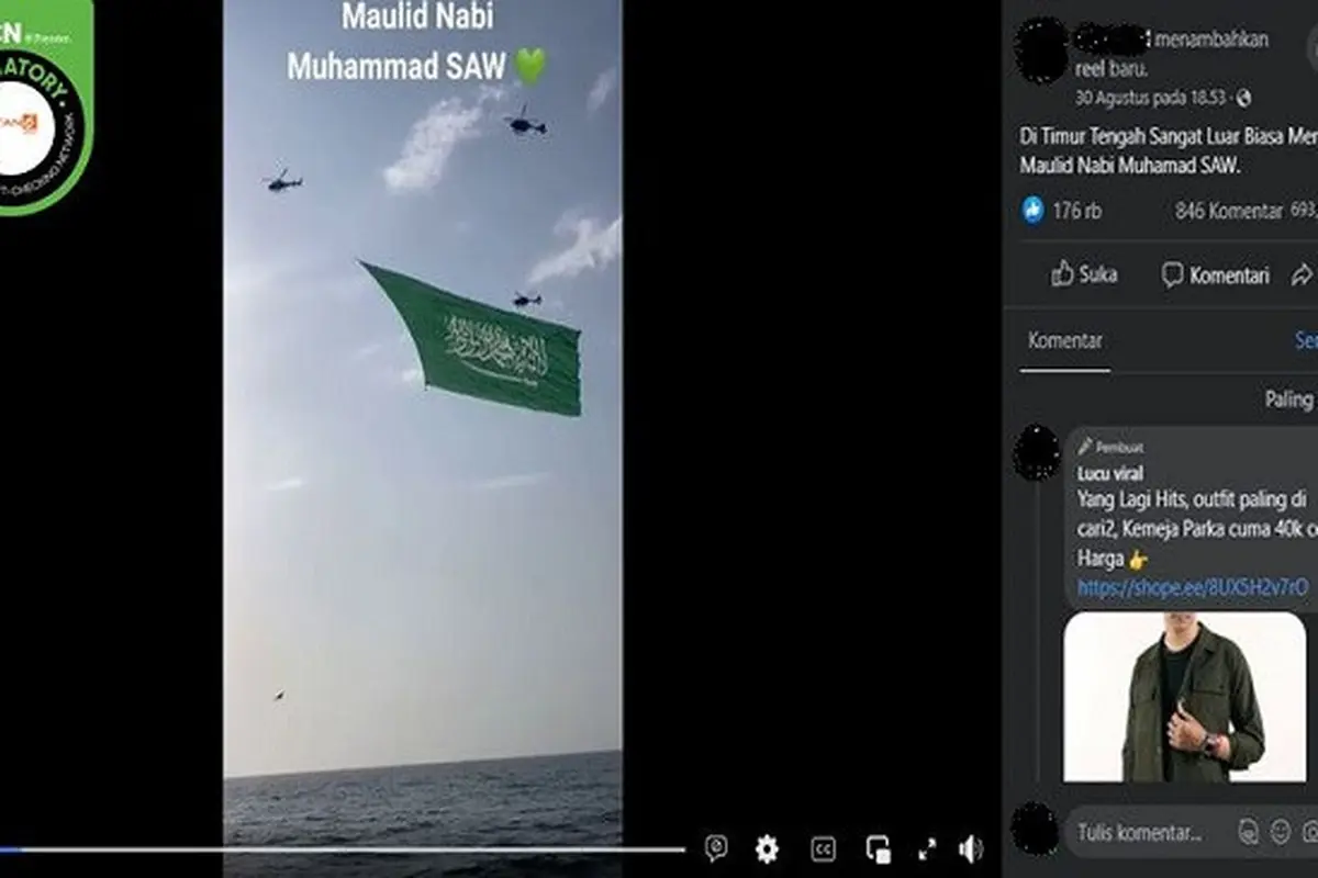 Gambar Tangkapan Layar Video yang Diklaim Perayaan Menyambut Maulid Nabi Muhammad SAW di Timur Tengah (sumber: Facebook).