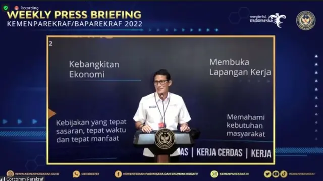 Menparekraf Sandiaga Uno di Weekly Press Briefing