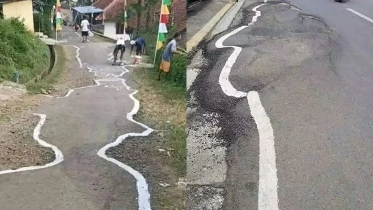 6 Marka Jalan Bentuk Tak Beraturan Ini Nyeleneh Banget, Kocak