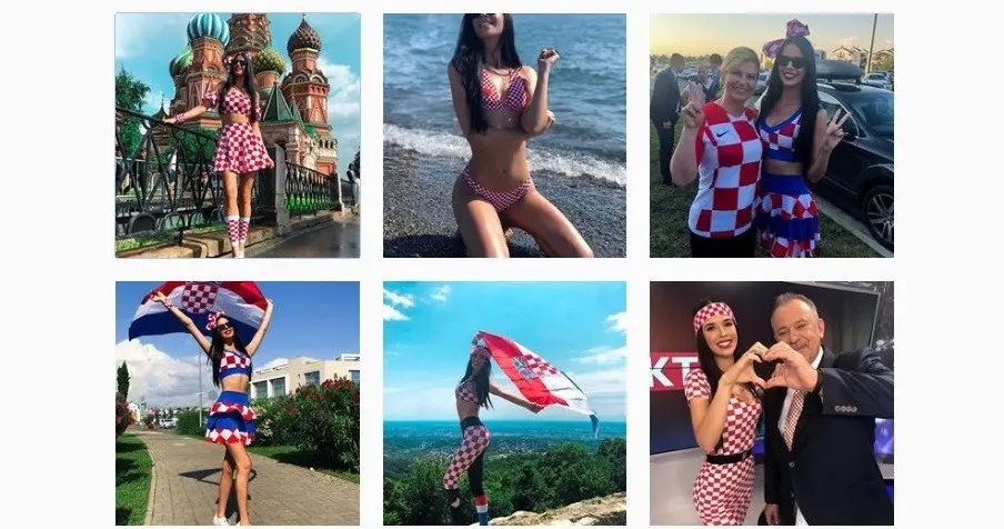 Ivana Knoll dengan aneka baju modifikasi atribut Timnas Kroasia. (Instagram)