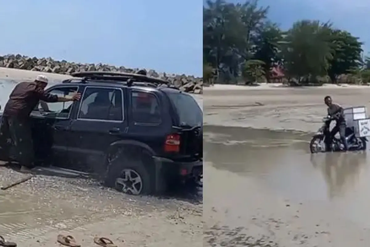 Begini Jadinya Kalau Tidak Belajar dari Kesalahan Orang, Motor Ikut-ikutan Terjebak di Pantai