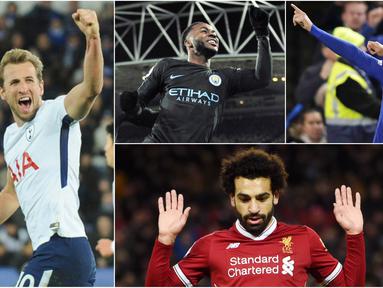 Berikut ini top scorer sementara Premier League musim 2017/2018 hingga pekan ke-14, Persaingan semakin ketat, Mohamed Salah merangsek ke posisi atas. (Kolase foto-foto dari AFP)