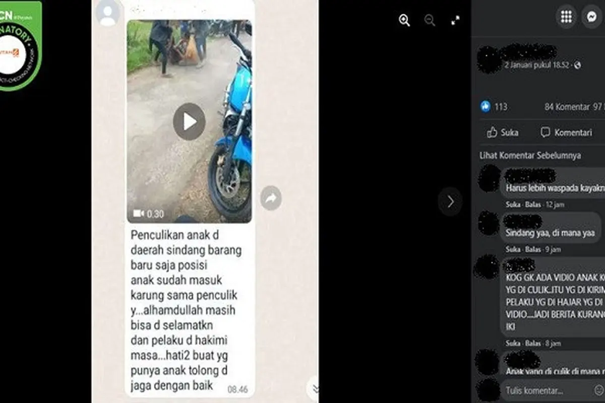 Gambar Tangkapan Layar Video yang Diklaim Penculikan Anak di Sindangbarang, Cianjur (sumber: Facebook).