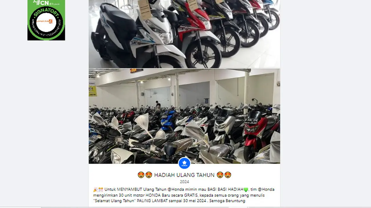Tangkapan layar klaim Honda ulang tahun bagikan 30 unit motor