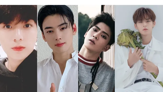 Jungkook BTS, Cha Eun Woo Astro, Jaehyun NCT, Mingyu Seventeen (Big Hit, Fantagio, Pledis, SM ENtertainment via Soompi)