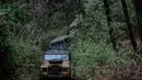 Sejumlah mobil offroad 4x4 klasik Land Rover melewati hutan pinus menuju trek Sukawana-Cikole di Kab Bandung Barat, Jawa Barat, Jumat (19/10). Wisata offroad di Kab Bandung Barat ini memiliki panjang trek 18 km. (Liputan6.com/Faizal Fanani)