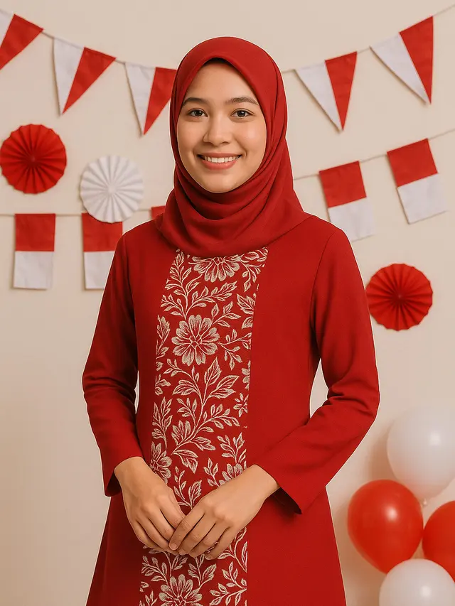 Atasan Batik Kombinasi Polos Modern Tema Hari Kemerdekaan 17 Agustus 1945 (Foto: ChatGPT)