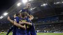 Para pemain Swedia merayakan gol yang dicetak Ola Toivonen ke gawang Jerman pada laga grup F Piala Dunia di Stadion Fisht, Sochi, Sabtu (23/6/2018). Jerman menang 2-1 atas Swedia. (AP/Thanassis Stavrakis)