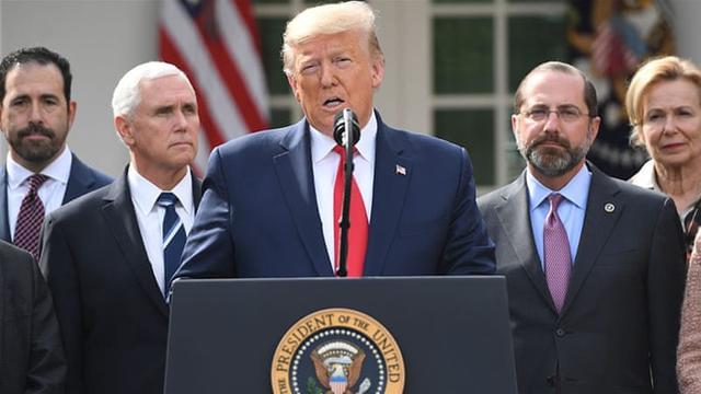 Konferensi pers oleh Presiden AS Donald Trump terkait Virus Corona yang kasusnya terus meningkat di Amerika Serikat.