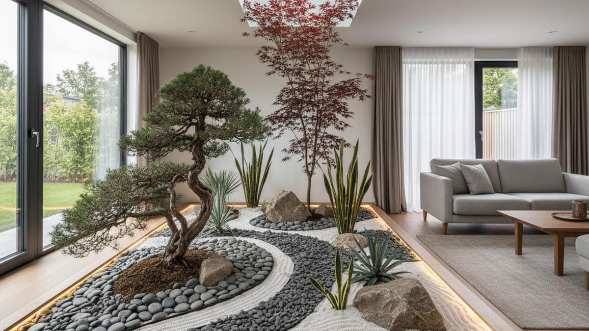 7 Model Rumah Kecil Modern dengan Taman Kering Indoor yang Estetis, Inspirasi Hunian 2025