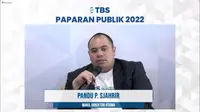 Wakil Direktur Utama TBS Energi, Pandu P. Sjahrir saat paparan publik TBS Energi Utama (TOBA), Kamis (1/12/2022) (Foto: tangkapan layar/Pipit I.R)