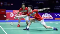 Aksi ganda putra Indonesia, Kevin Sanjaya Sukamuljo/Marcus Fernaldi Gideon, di final China Open 2019, Minggu (22/9/2019). (PBSI)