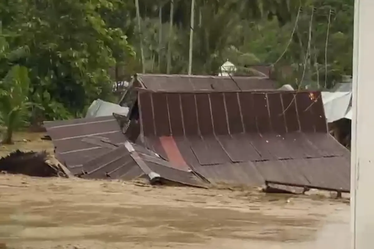 Dua Unit rumah hanyut saat terjadi banjir di Kolaka, Sabtu (20/1/2024).