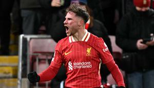 Di babak kedua, Liverpool berhasil memecah kebuntuan. Pada menit ke-52, Alexis Mac Allister mencetak gol keunggulan untuk The Reds. (Oli SCARFF/AFP)