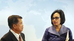 Wapres Jusuf Kalla bertemu dengan Managing Director Bank Dunia, Sri Mulyani di Washington DC, Amerika Serikat, (1/4). KTT Keamanan Nuklir digelar khususnya terkait kemungkinan senjata nuklir dimiliki atau jatuh ke tangan teroris.(Tim Media Wapres)