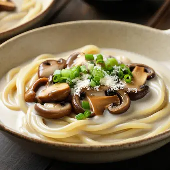 Resep Creamy Mushroom Udon yang Gurih Lembut./Copyright depositphotos.com/AI Generator