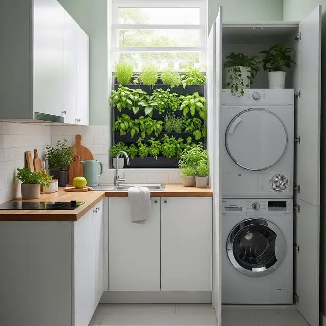 Desain Dapur Kecil dan Area Laundry dalam Satu Ruang