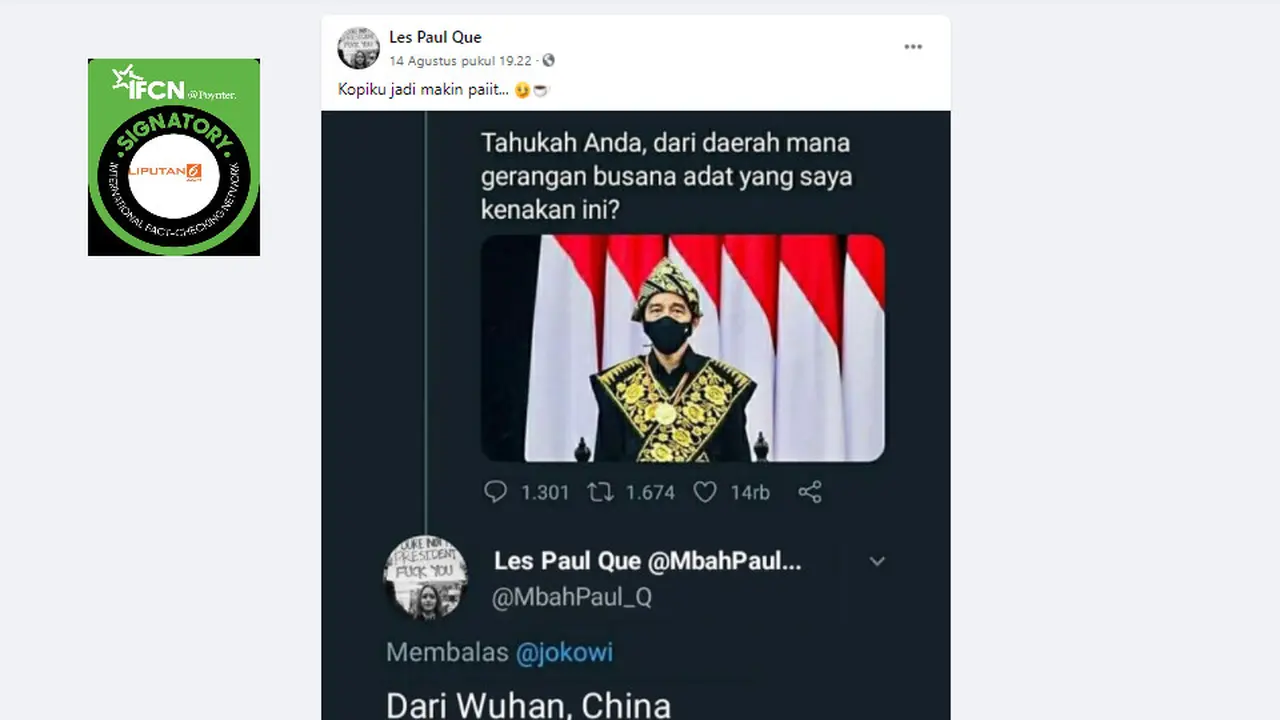 Penelusuran klaim Presiden foto Presiden Jokowi Kenakan Busana Adat Wuhan