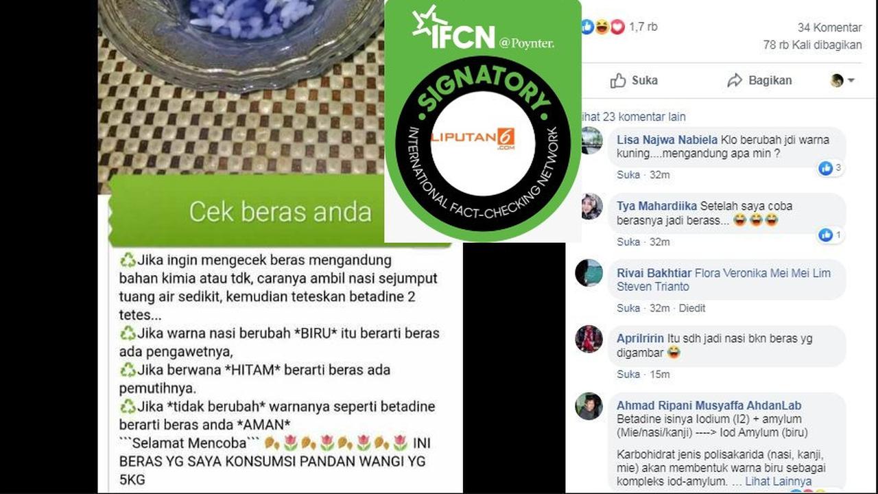 Cek Fakta - Artikel Hoaks Uji Coba Beras Menggunakan Betadine