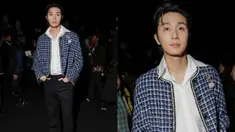 Pada hari Selasa, aktor Kelas Itaewon menghadiri pperagaan busana Chanel untuk koleksi Fall-Winter 2023/24, di mana desainer Chanel Virginie Viard memamerkan koleksi terbarunya. (Kolase foto&nbsp;Vianney Le Caer/Invision/AP)