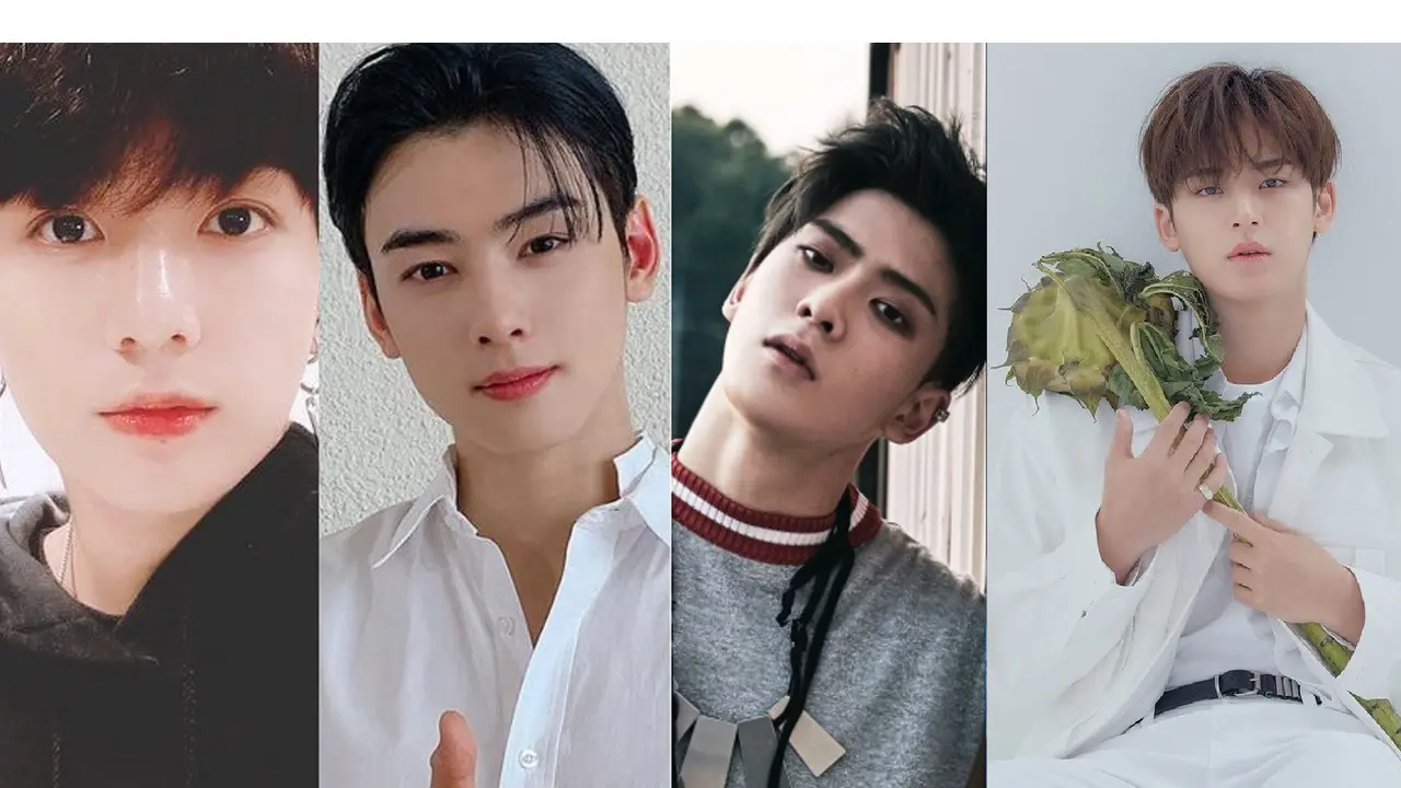 Jungkook BTS, Cha Eun Woo Astro, Jaehyun NCT, Mingyu Seventeen (Big Hit, Fantagio, Pledis, SM ENtertainment via Soompi)