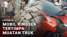 Truk pengangkut bata ringan menabrak trotoar sehingga muatannya tumpah ke jalan dan menimpa mobil. Insiden ini menyebabkan lalu lintas di perbatasan Bekasi-Jakarta macet total.
